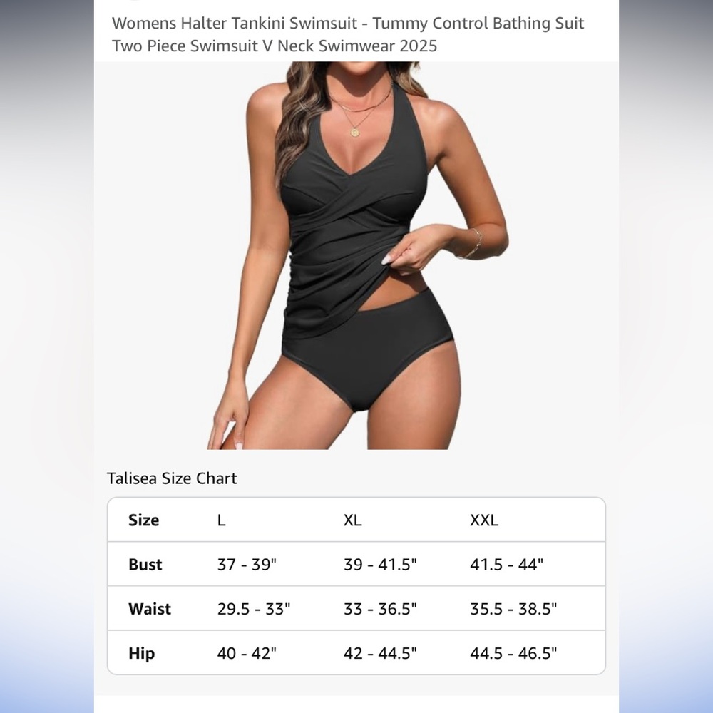 Talisea, plus size women XXL, Stylish navy blue halter tankini top & bottom